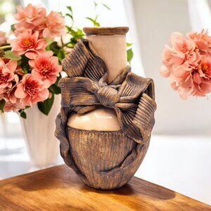 Vintage 1994 Terrafirma USA Pottery Vase Ribbon Bow Design Handcrafted Signed PE